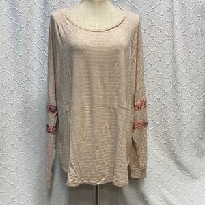 LA Threads size 2X peach gray stripe Floral Accents long sleeve stretch so comfy